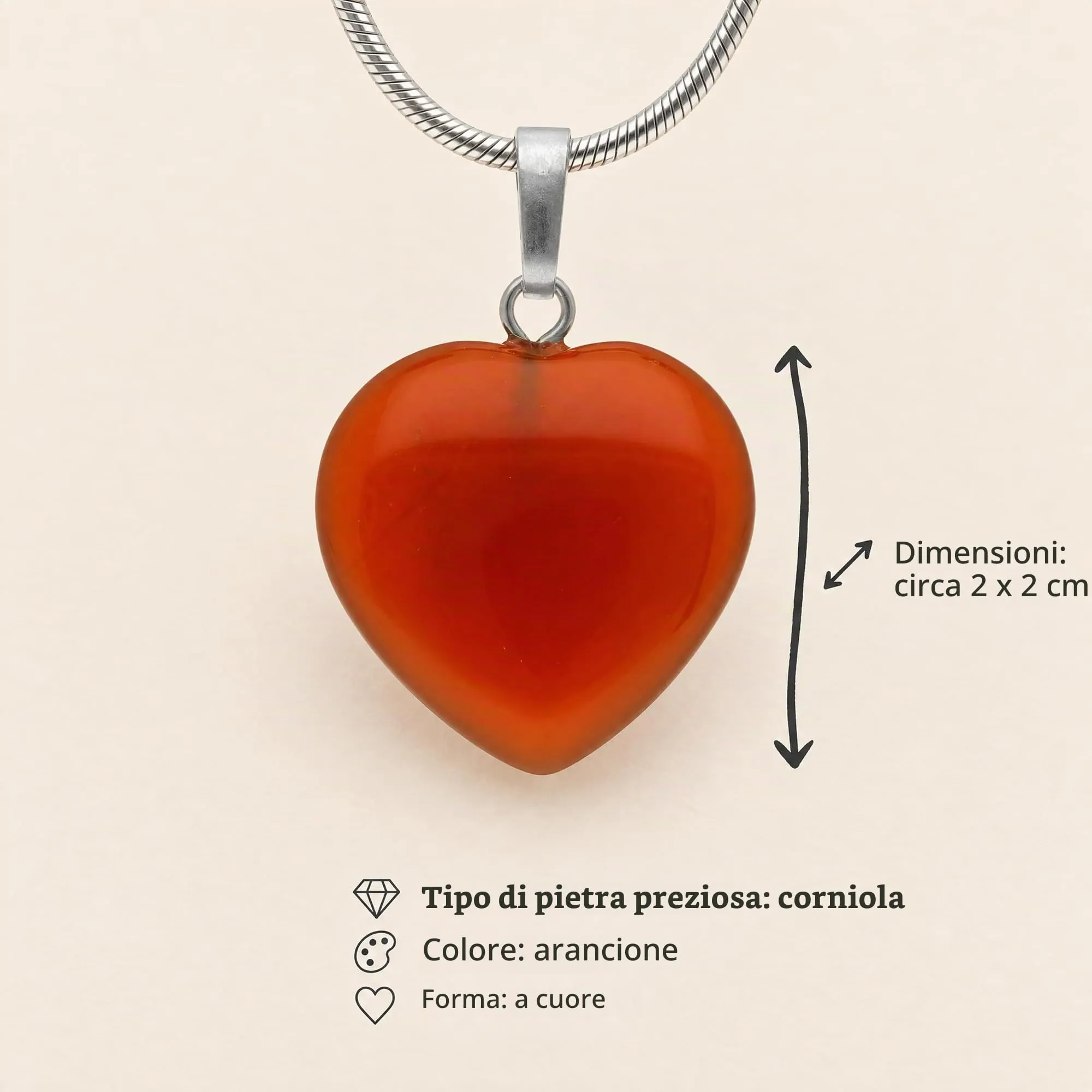Lebensquelle Plus Ciondolo a cuore in vera pietra Corniola, 2x2 cm - immagine 3