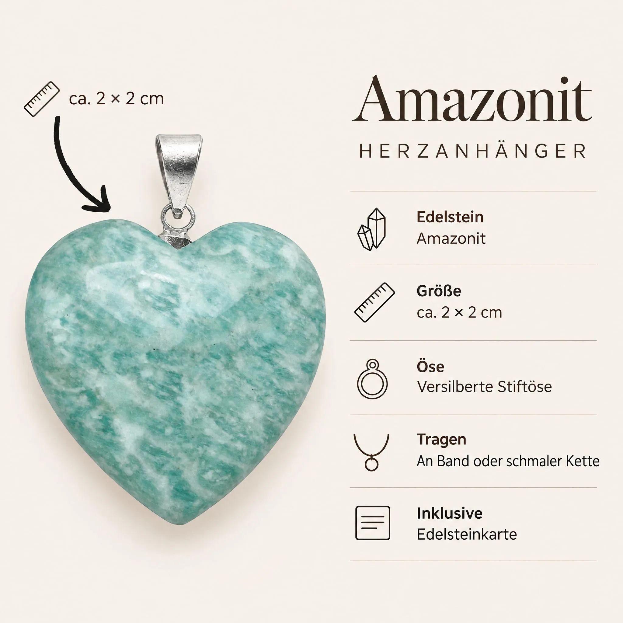 Lebensquelle Plus Ciondolo a cuore in Amazonite 2x2 cm - immagine 4
