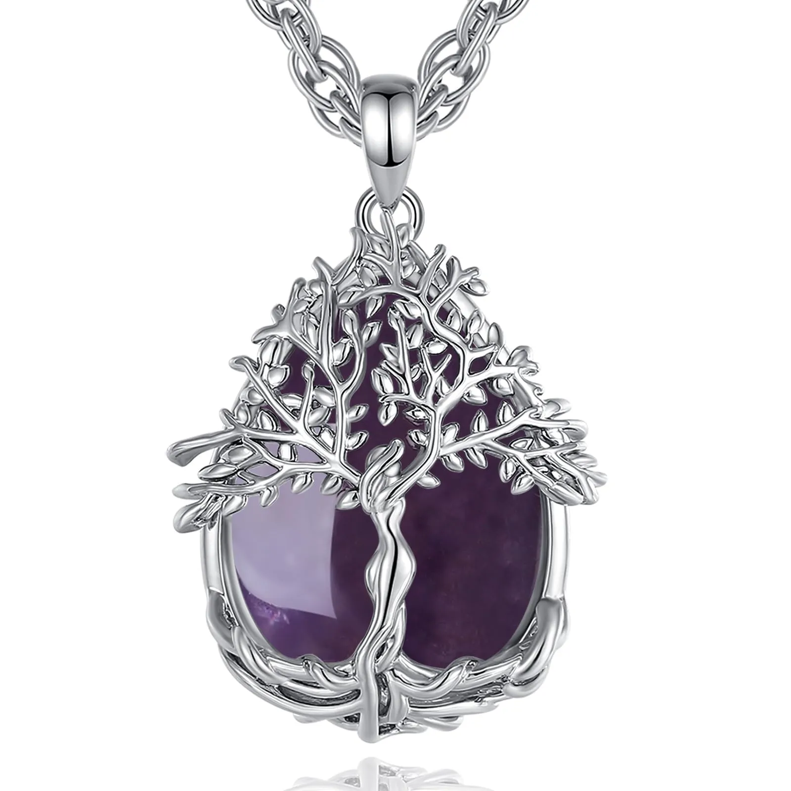 AEONSLOVE Collana Albero della Vita Donna con Ametista Pietra Naturale - immagine 1