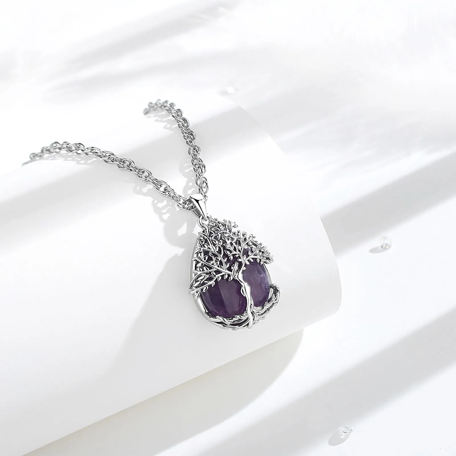 AEONSLOVE Collana Albero della Vita Donna con Ametista Pietra Naturale - immagine 2