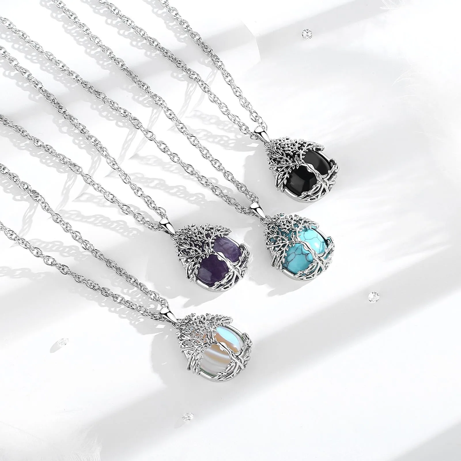 AEONSLOVE Collana Albero della Vita Donna con Ametista Pietra Naturale - immagine 3