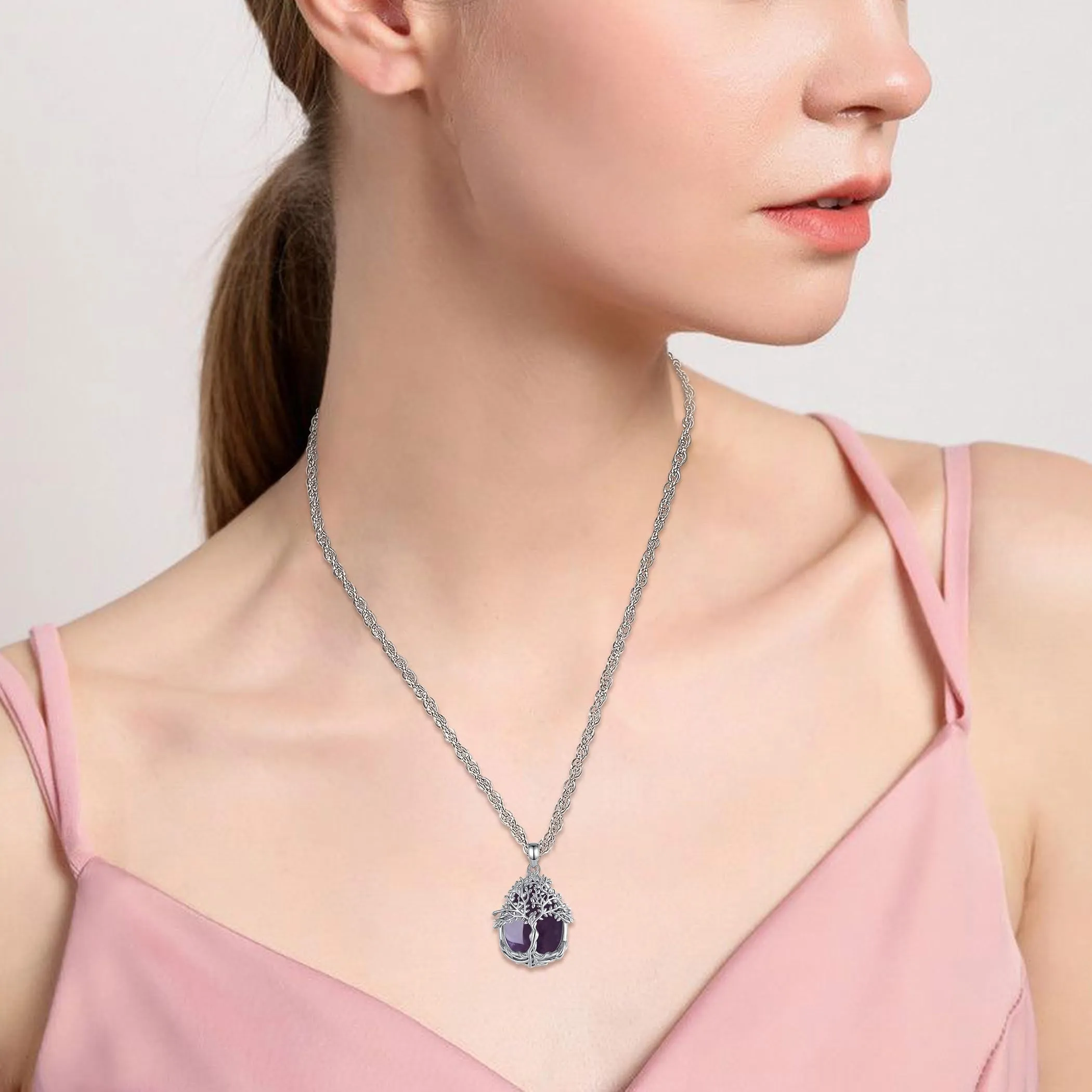 AEONSLOVE Collana Albero della Vita Donna con Ametista Pietra Naturale - immagine 5