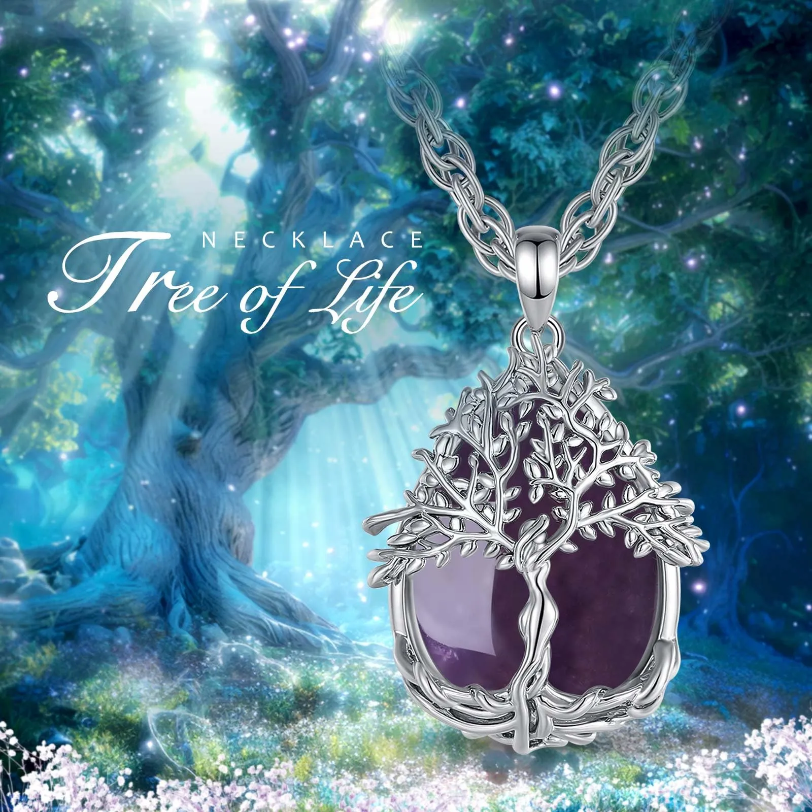 AEONSLOVE Collana Albero della Vita Donna con Ametista Pietra Naturale - immagine 7