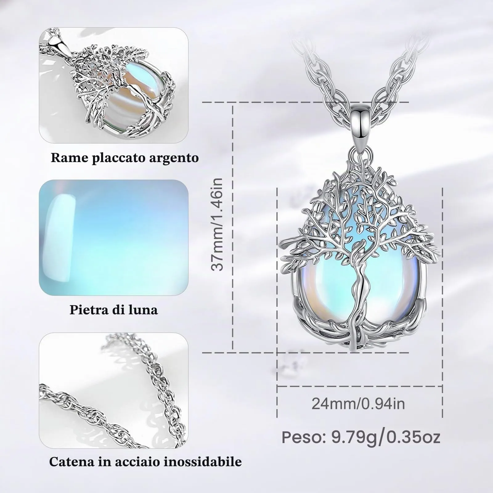AEONSLOVE Collana Albero della Vita con Pietra di Luna naturale - immagine 4