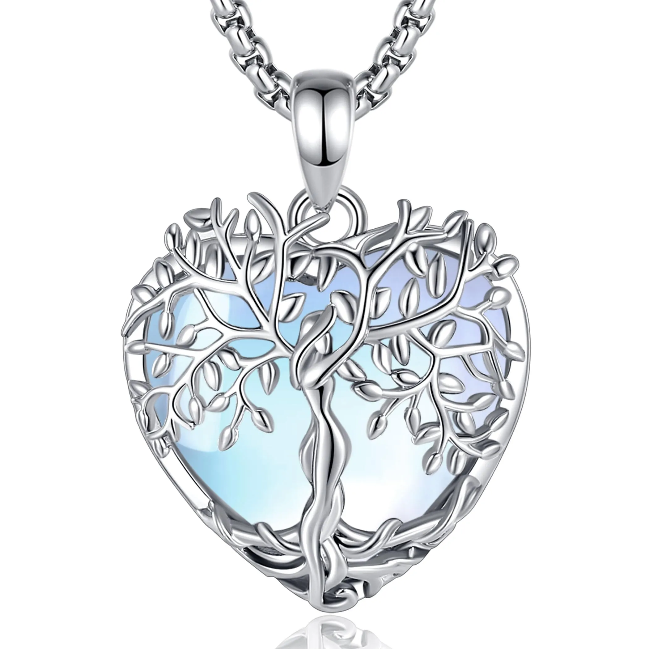 AEONSLOVE Collana Albero della Vita con Ciondolo Cuore in Pietra di Luna - immagine 1