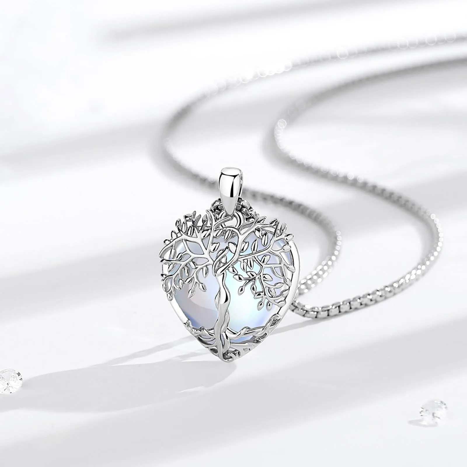AEONSLOVE Collana Albero della Vita con Ciondolo Cuore in Pietra di Luna - immagine 2