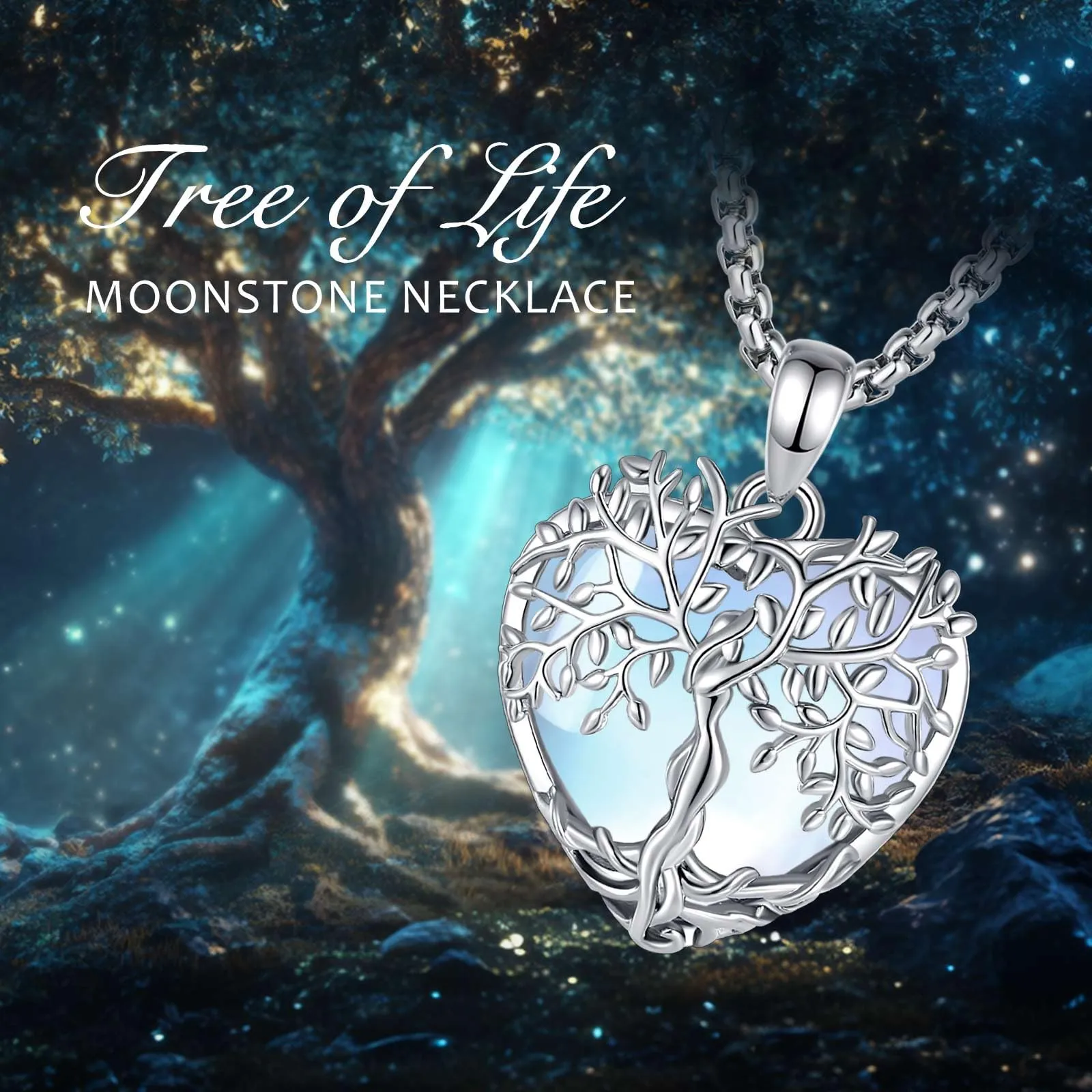 AEONSLOVE Collana Albero della Vita con Ciondolo Cuore in Pietra di Luna - immagine 4