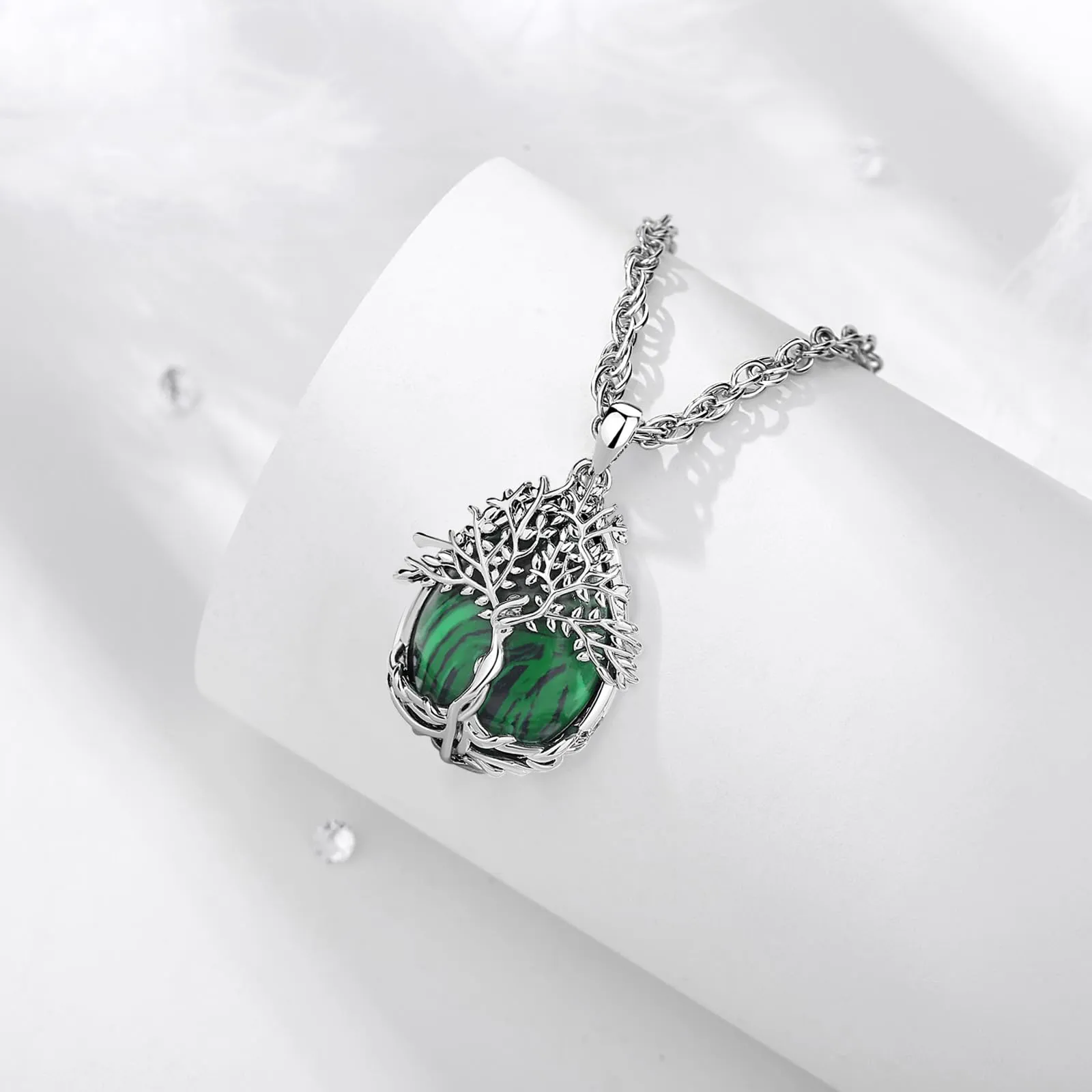 AEONSLOVE Collana Albero della Vita con Pietra di Malachite Naturale - immagine 2