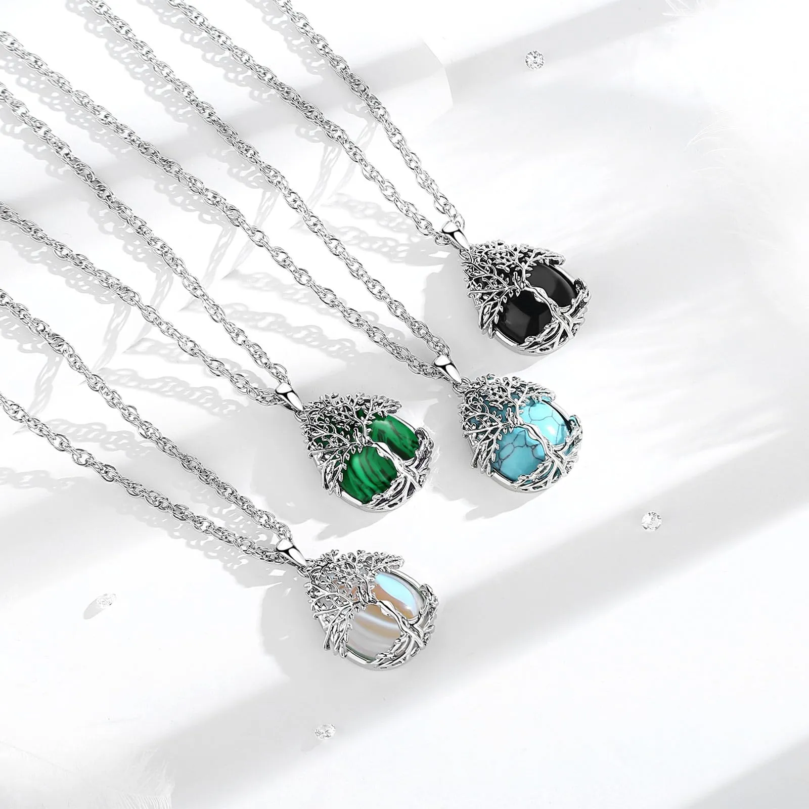 AEONSLOVE Collana Albero della Vita con Pietra di Malachite Naturale - immagine 3
