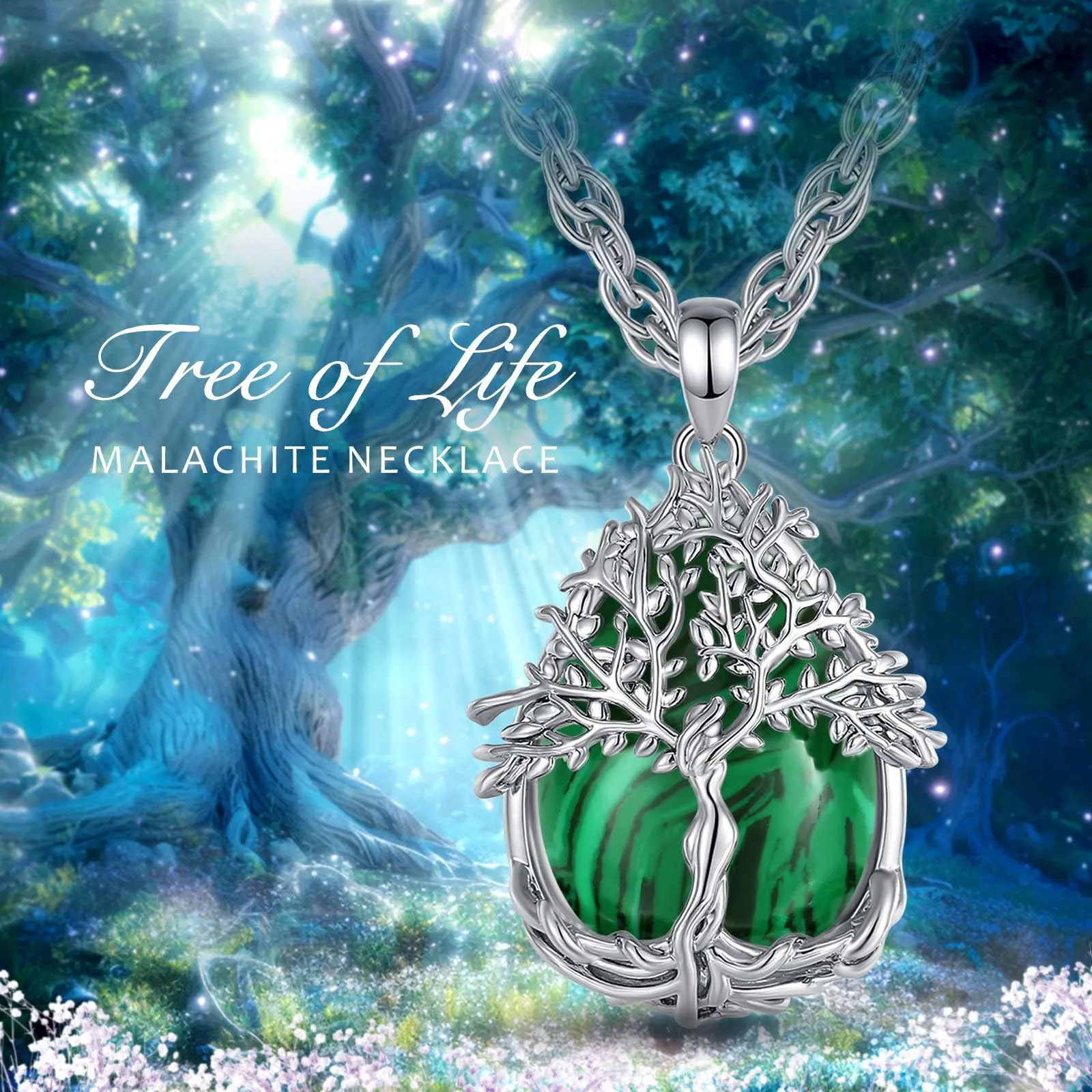 AEONSLOVE Collana Albero della Vita con Pietra di Malachite Naturale - immagine 4