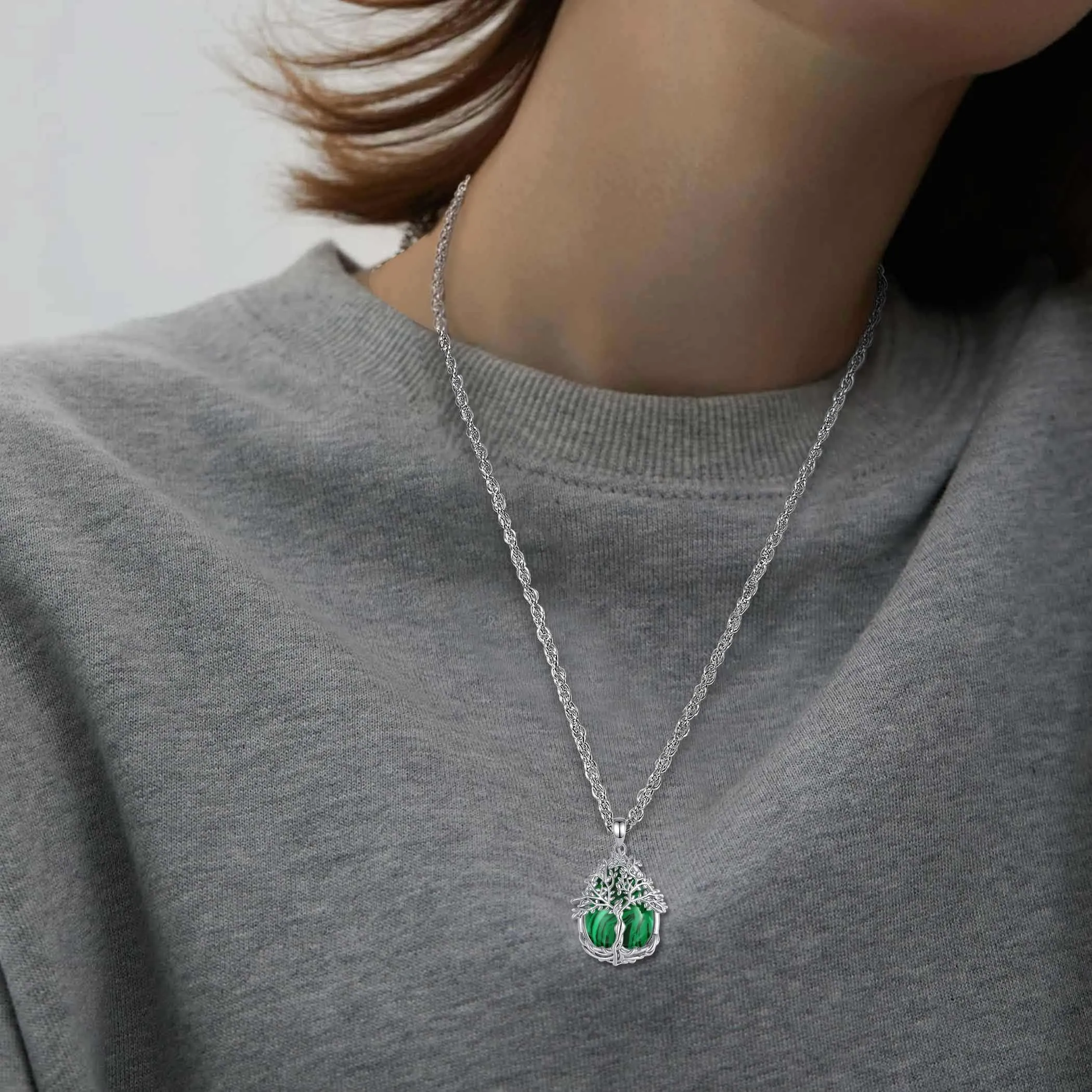 AEONSLOVE Collana Albero della Vita con Pietra di Malachite Naturale - immagine 5