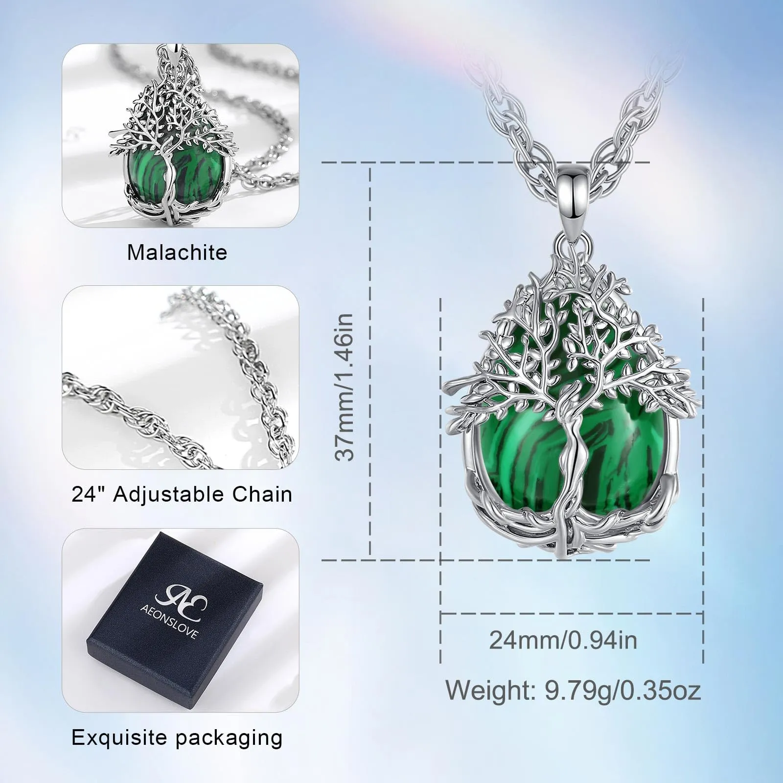 AEONSLOVE Collana Albero della Vita con Pietra di Malachite Naturale - immagine 7