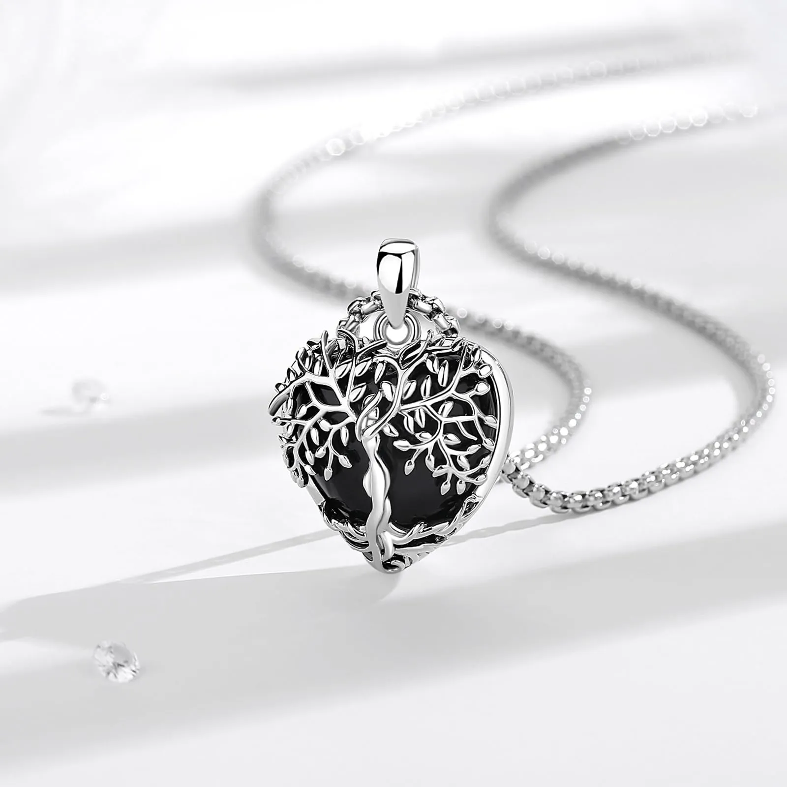 AEONSLOVE Collana Albero della Vita con Ciondolo Cuore in Ossidiana Nera - immagine 2