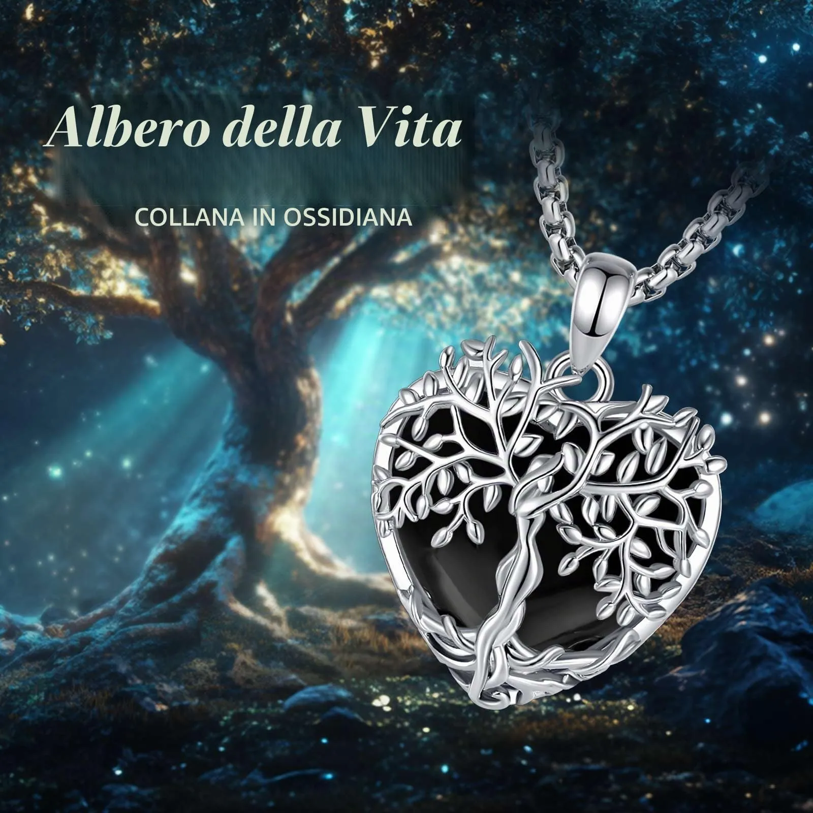 AEONSLOVE Collana Albero della Vita con Ciondolo Cuore in Ossidiana Nera - immagine 4
