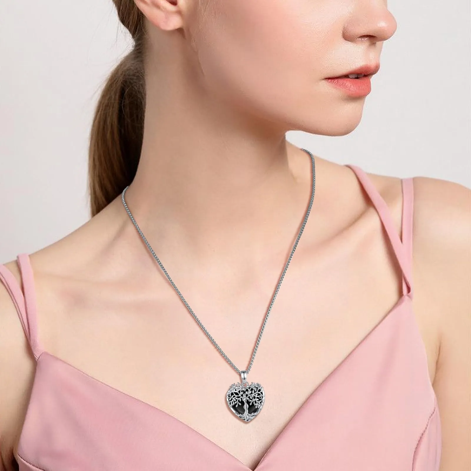 AEONSLOVE Collana Albero della Vita con Ciondolo Cuore in Ossidiana Nera - immagine 5