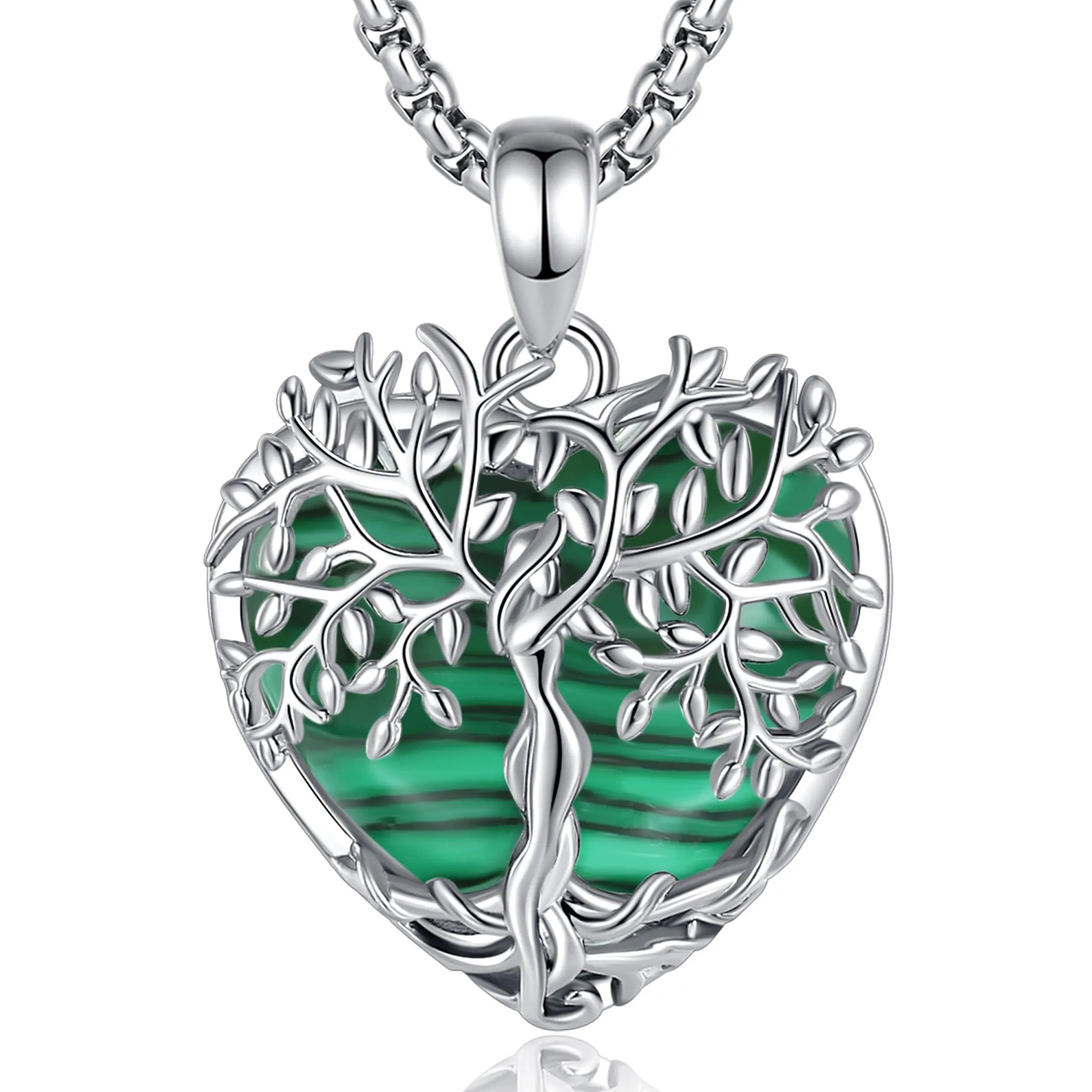 AEONSLOVE Collana Albero della Vita con Ciondolo Cuore in Malachite Naturale - immagine 1