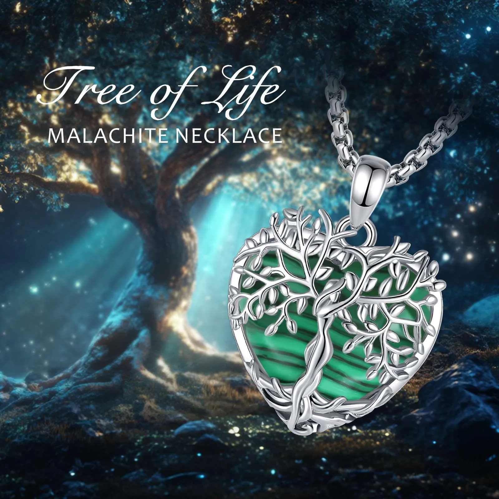 AEONSLOVE Collana Albero della Vita con Ciondolo Cuore in Malachite Naturale - immagine 4