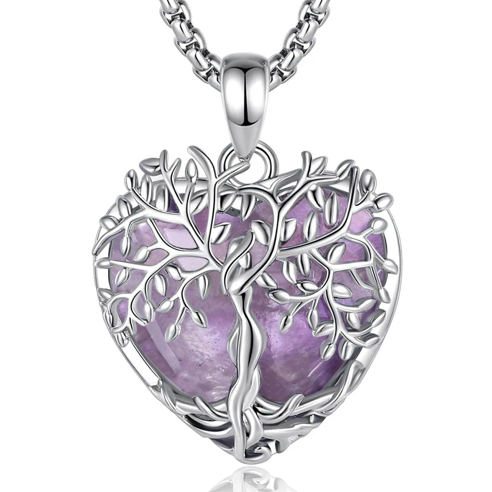 AEONSLOVE Collana Albero della Vita con Ciondolo Cuore in Ametista Naturale - immagine 1
