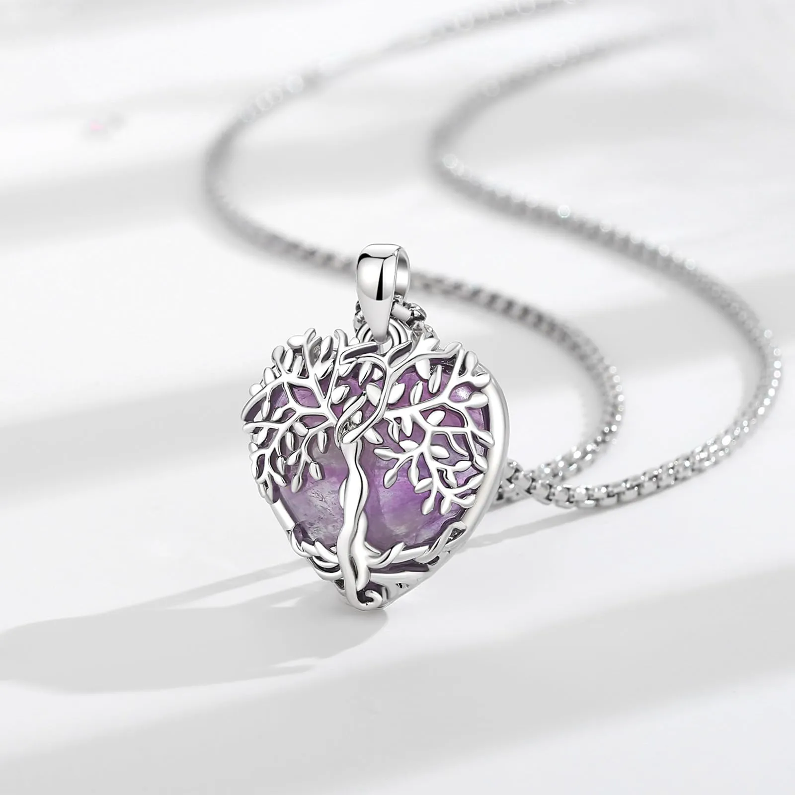 AEONSLOVE Collana Albero della Vita con Ciondolo Cuore in Ametista Naturale - immagine 2