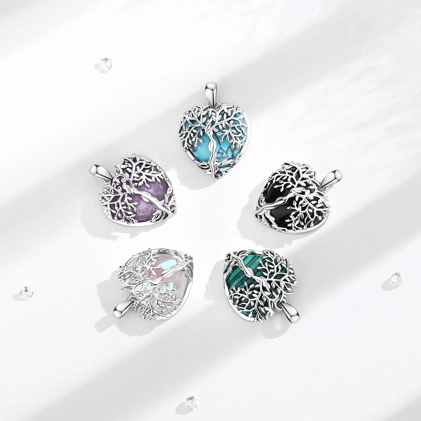 AEONSLOVE Collana Albero della Vita con Ciondolo Cuore in Ametista Naturale - immagine 3