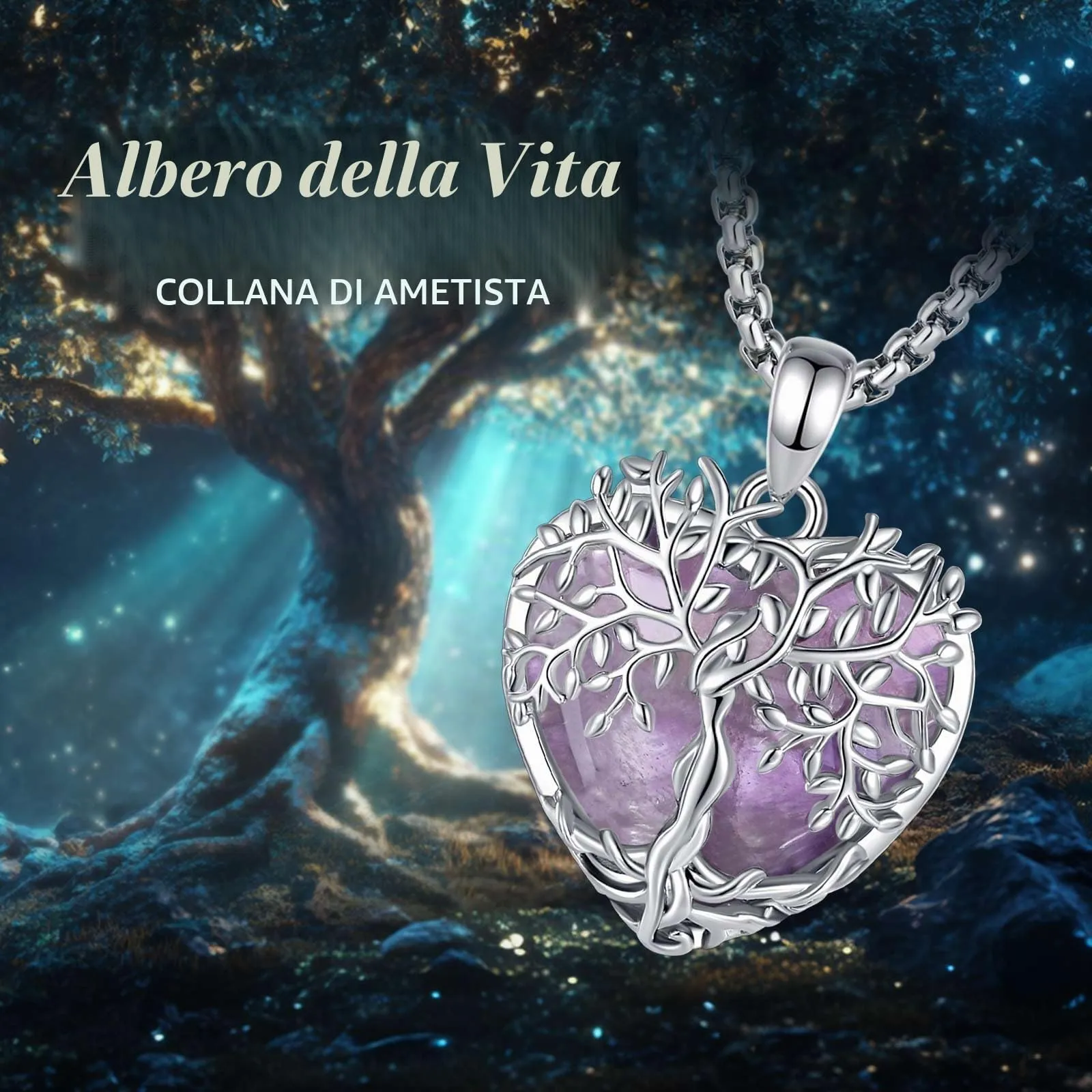 AEONSLOVE Collana Albero della Vita con Ciondolo Cuore in Ametista Naturale - immagine 4