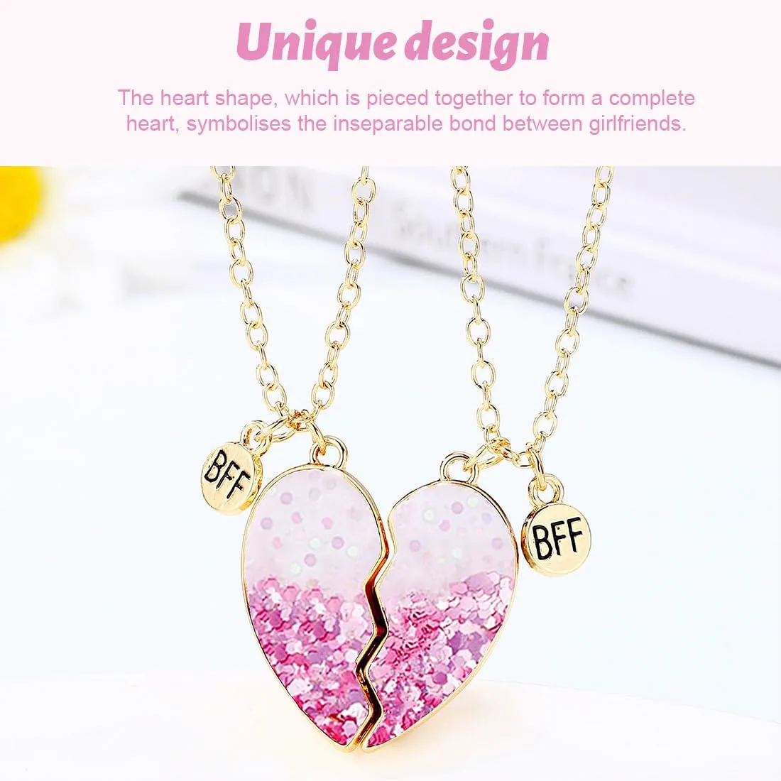 AFCJLTO Collana BFF Cuori Spezzati dell'Amicizia per Bambine e Ragazze, 46 cm, Multicolore-A - immagine 3