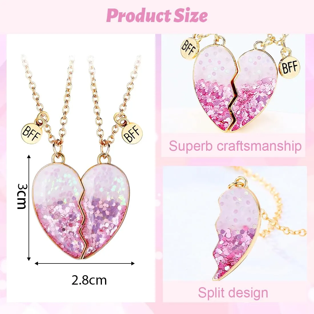 AFCJLTO Collana BFF Cuori Spezzati dell'Amicizia per Bambine e Ragazze, 46 cm, Multicolore-A - immagine 5