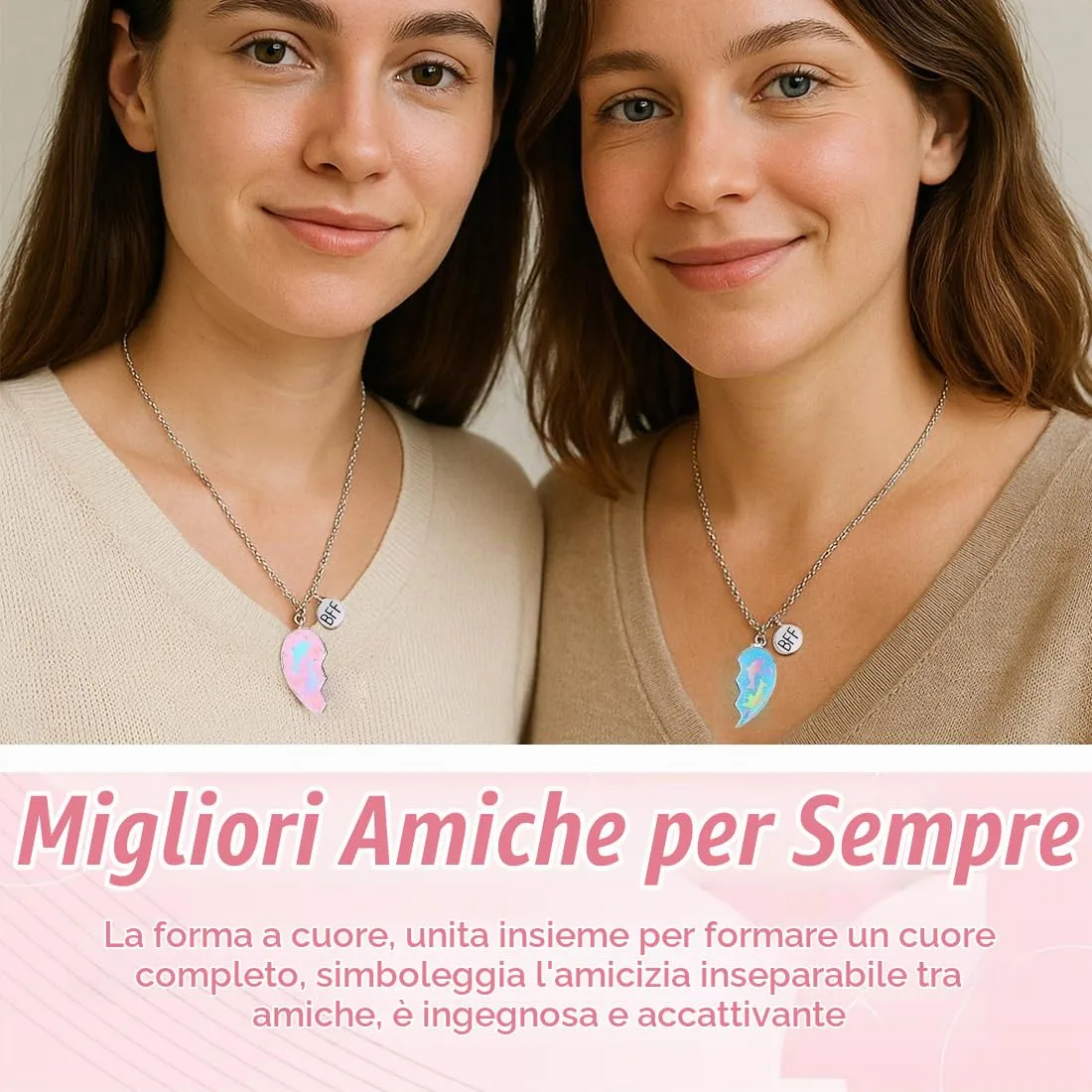 AFCJLTO Set di 2 Collane Best Friend Cuore Spezzato per Bambine, Multicolore, 35 cm - immagine 3