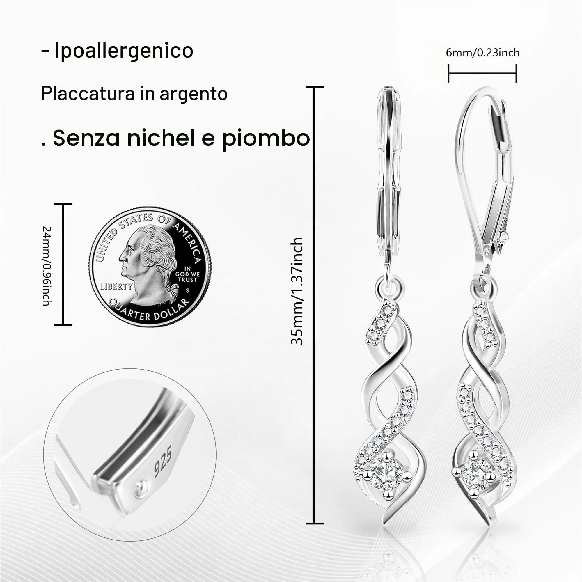 ZephyrHome Orecchini Pendenti Donna in Argento Sterling 925 Design Infinito con Zirconi - immagine 4