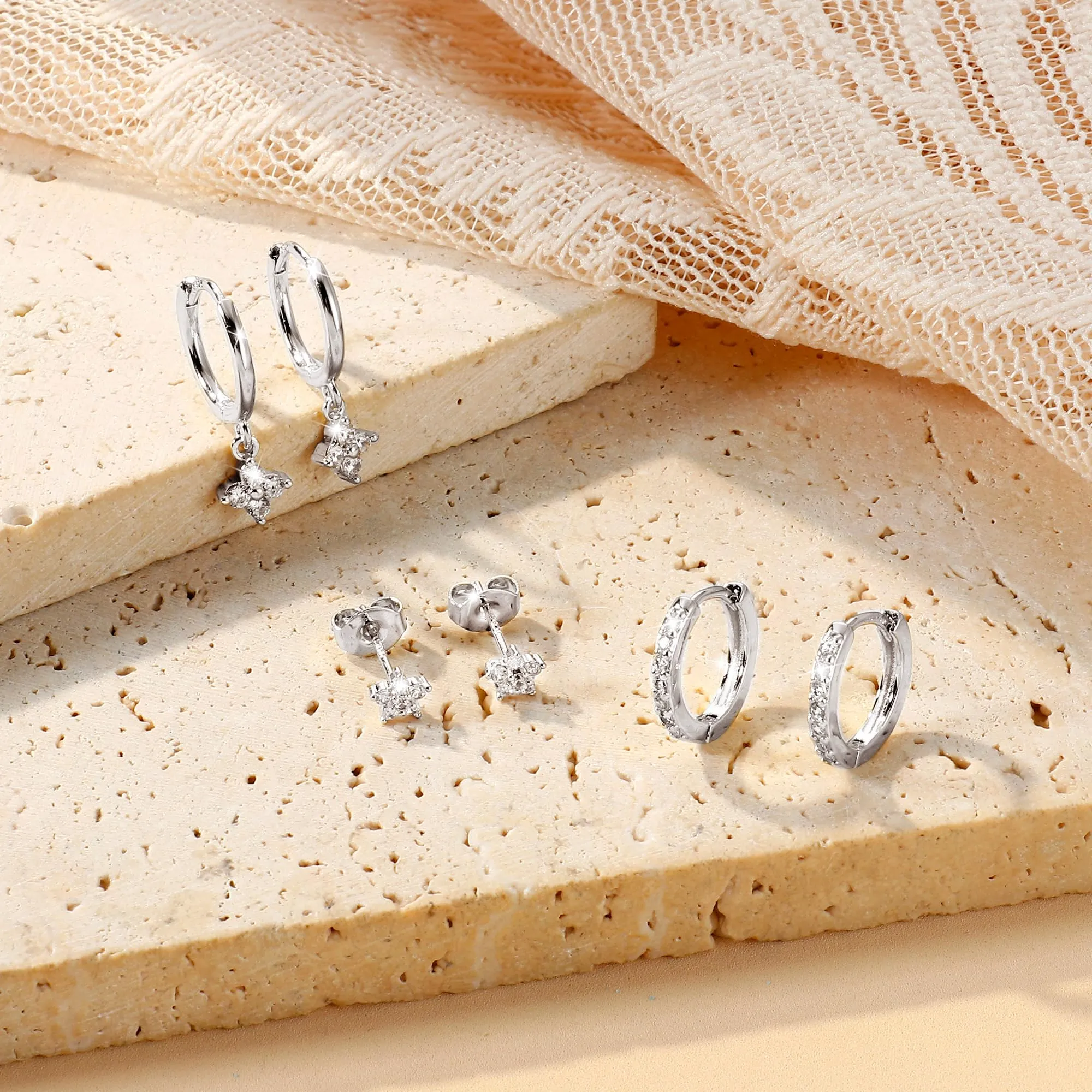 Diamday Set 3 Paia Orecchini Donna Argento 925, Cerchio e Perno con Zirconi, Piercing Helix Trago Cartilagine, 10 mm - immagine 7