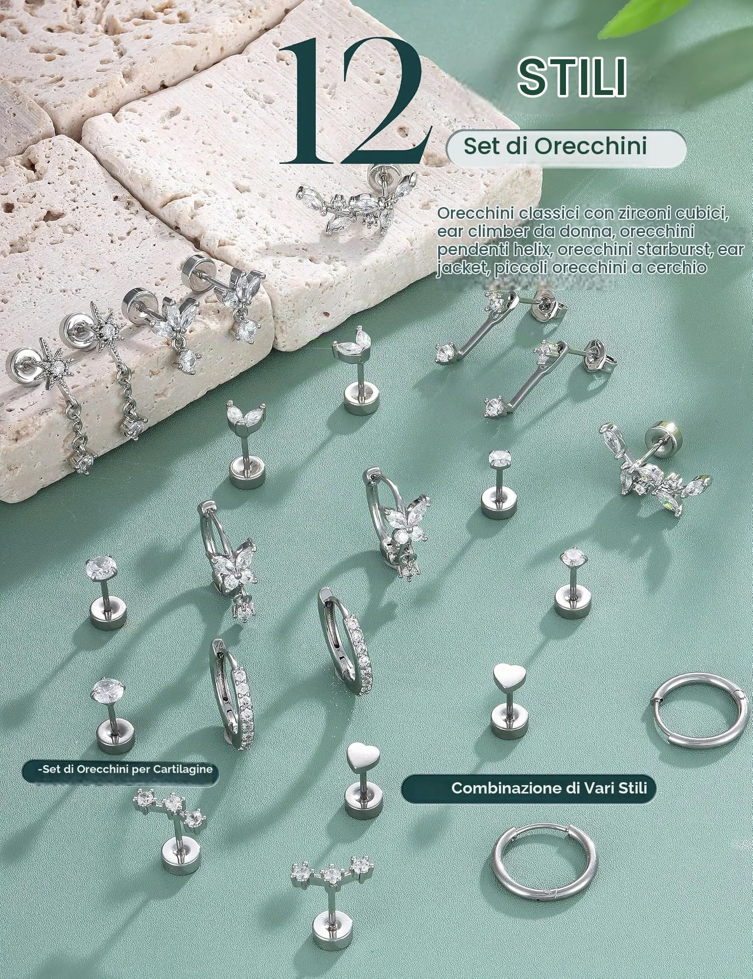 Adramata Orecchini Donna in Acciaio Inossidabile Placcato Oro 14K - immagine 4