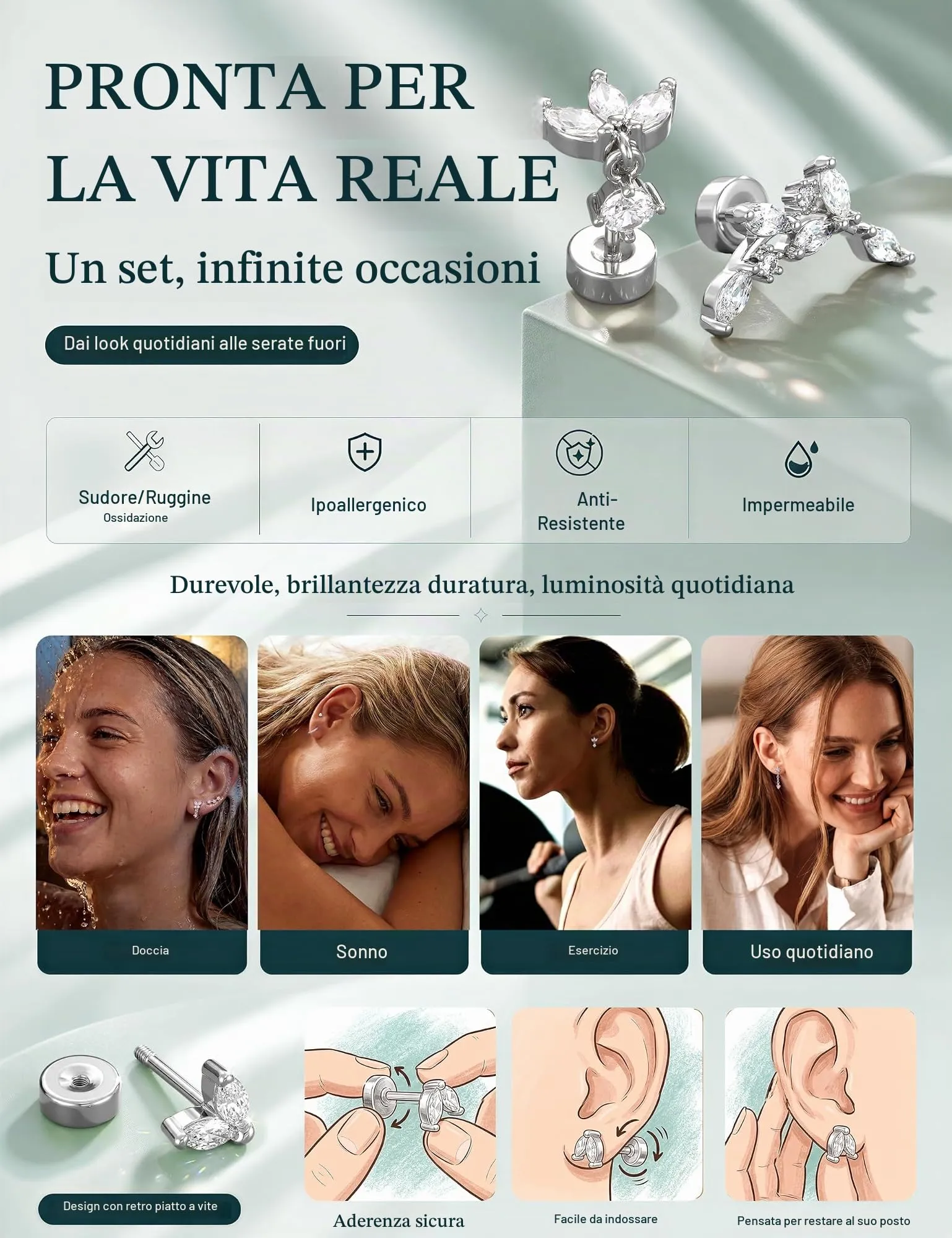 Adramata Orecchini Donna in Acciaio Inossidabile Placcato Oro 14K - immagine 5