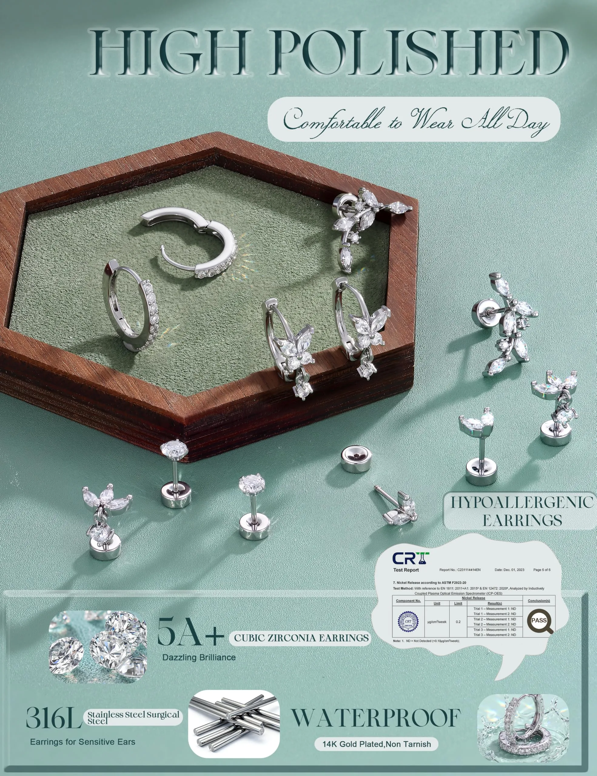 Adramata Orecchini Donna in Acciaio Inossidabile Placcato Oro 14K - immagine 6