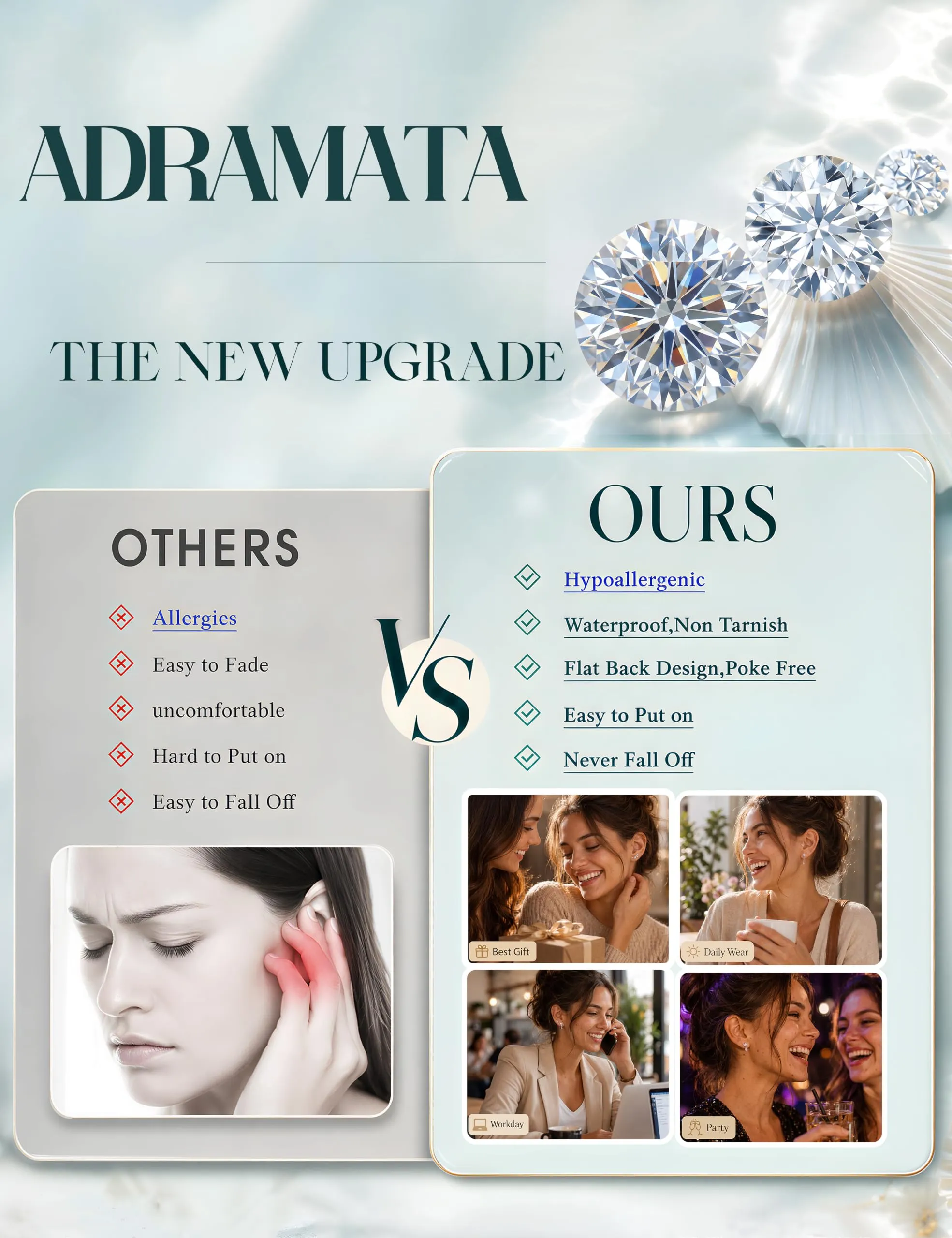 Adramata Orecchini Donna in Acciaio Inossidabile Placcato Oro 14K - immagine 7