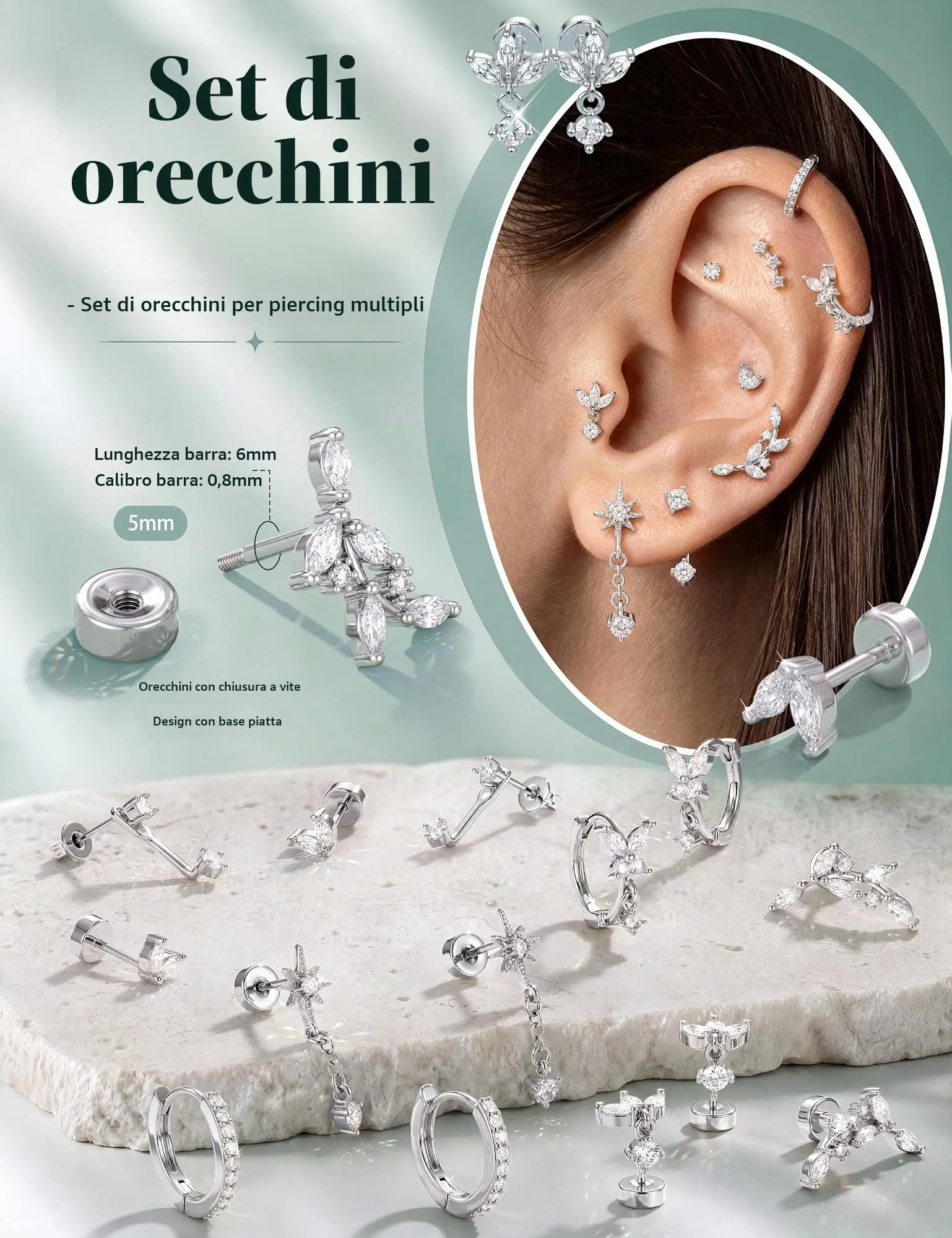 Adramata Orecchini Donna in Acciaio Inossidabile Placcato Oro 14K - immagine 8