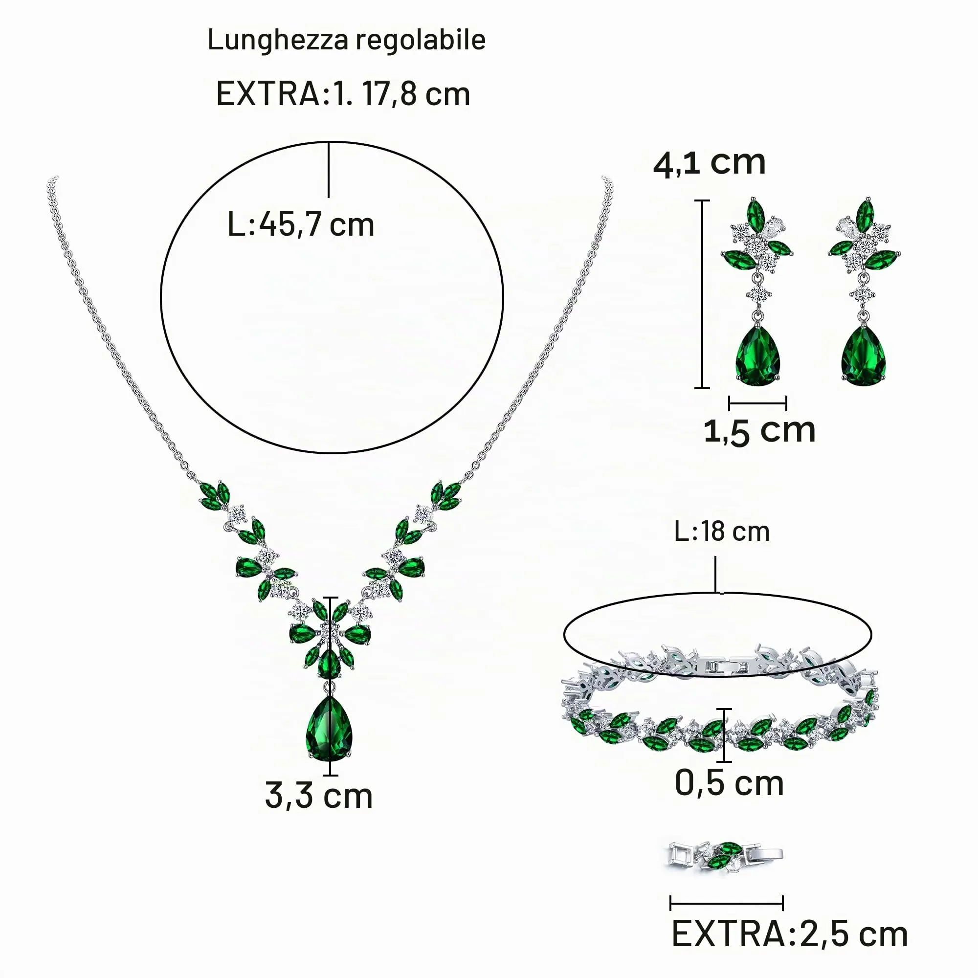 Clearine Set di Gioielli in Zirconia Cubica con Collana a Goccia, Bracciale Tennis e Orecchini a Foglia per Donne - immagine 5