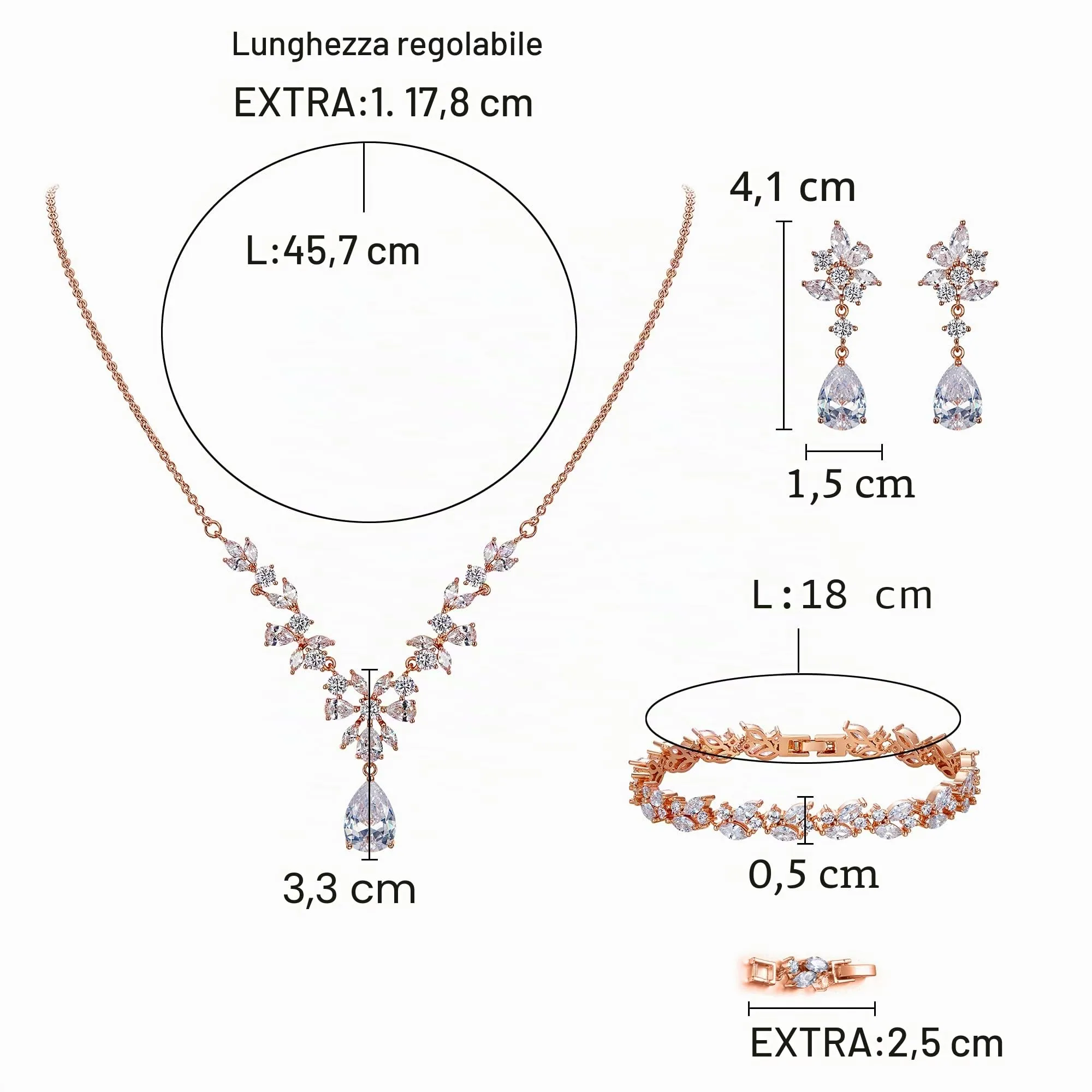 Clearine Set di Gioielli in Zirconia Cubica con Collana a Goccia, Bracciale Tennis e Orecchini a Pendente a Foglia per Donne - immagine 8