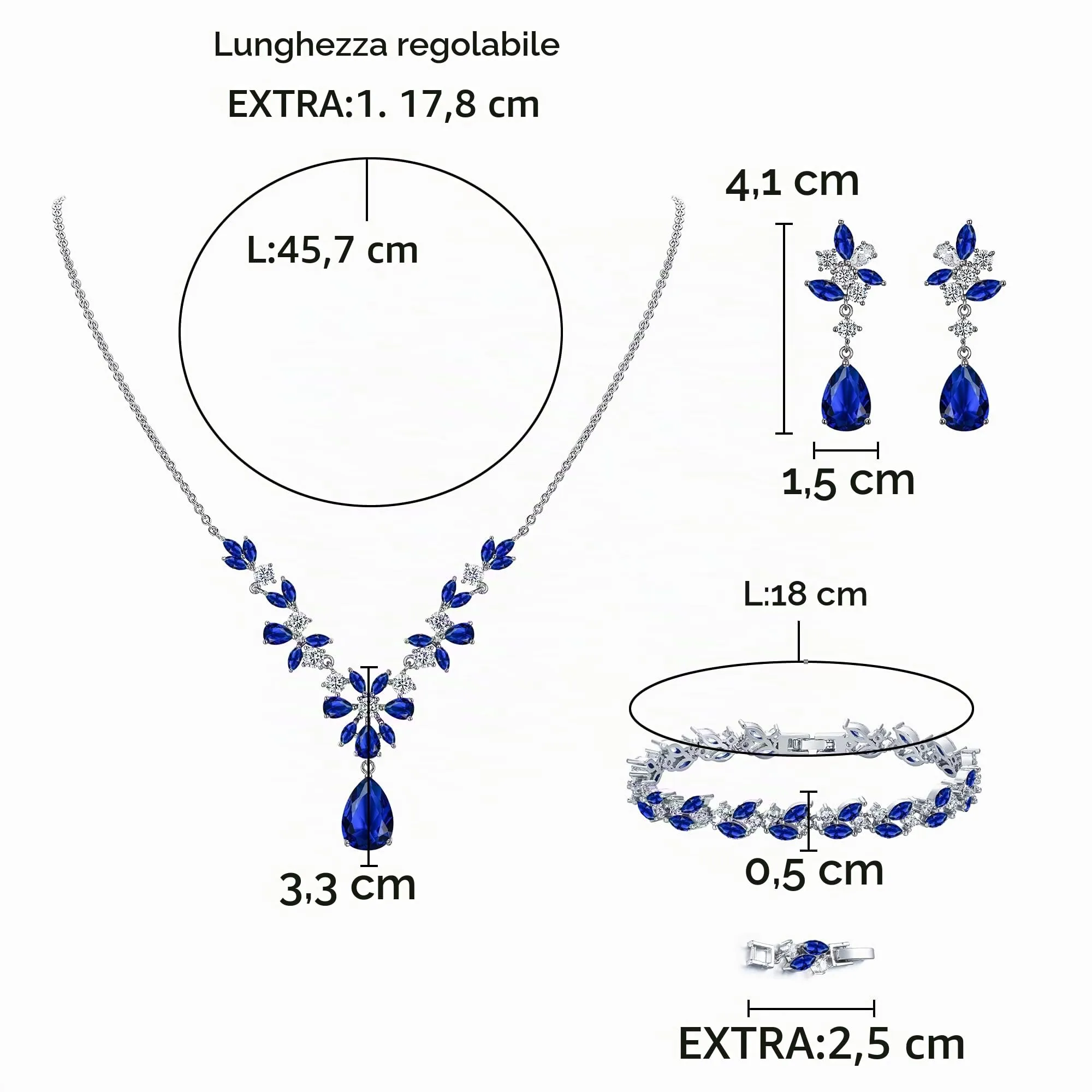 Clearine Set di Gioielli in Zirconia Cubica con Collana Ciondolo Goccia, Bracciale Tennis e Orecchini a Pendente per Donna - immagine 5