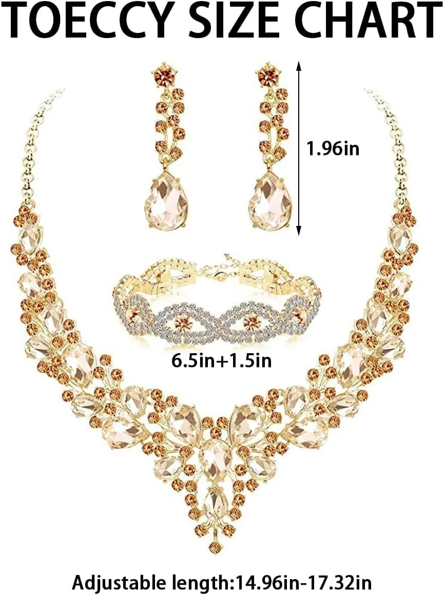TOEECY Set Gioielli Donna in Cristallo Champagne con Collana, Bracciale e Orecchini - immagine 3