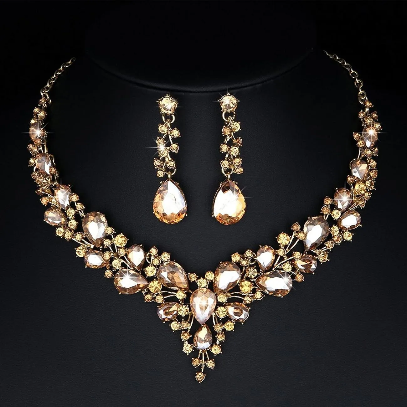 TOEECY Set Gioielli Donna in Cristallo Champagne con Collana, Bracciale e Orecchini - immagine 4