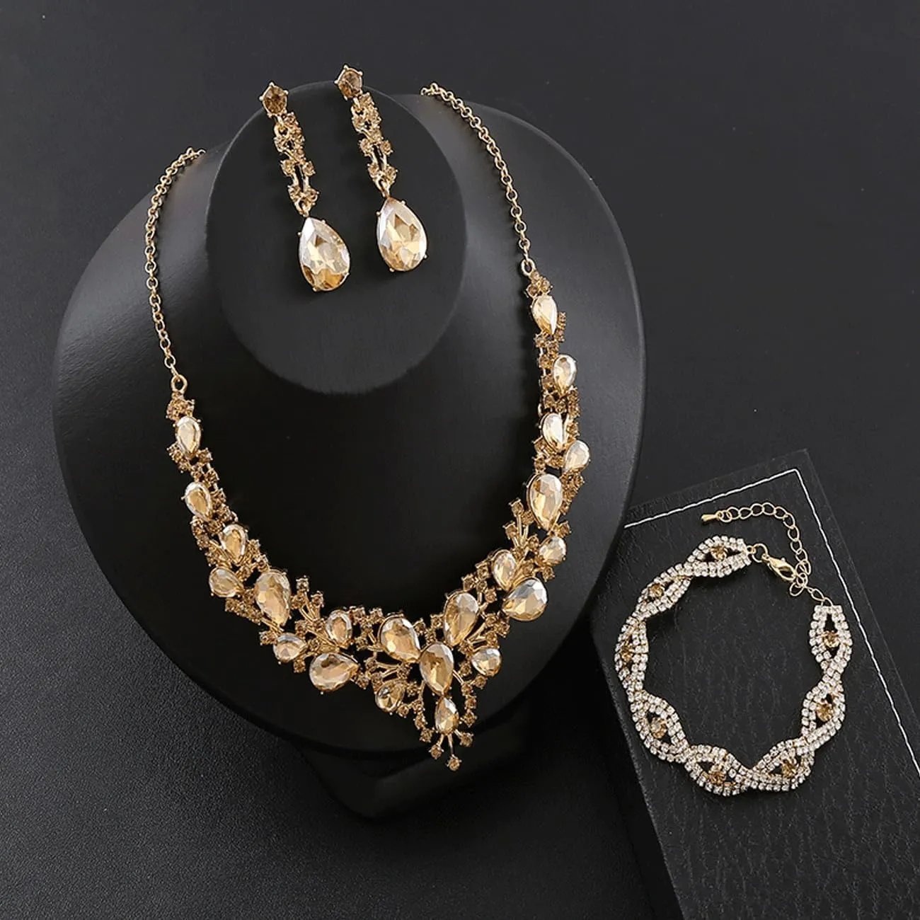 TOEECY Set Gioielli Donna in Cristallo Champagne con Collana, Bracciale e Orecchini - immagine 5