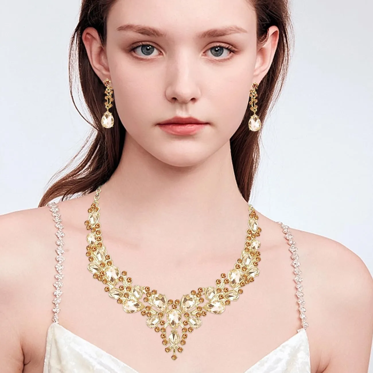 TOEECY Set Gioielli Donna in Cristallo Champagne con Collana, Bracciale e Orecchini - immagine 8