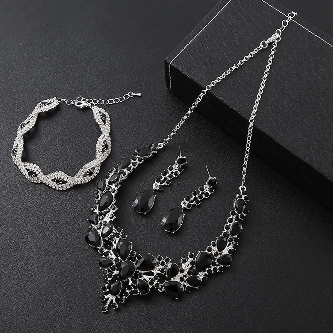TOEECY Set Gioielli Donna Cristallo Champagne con Collana, Bracciale e Orecchini - immagine 4
