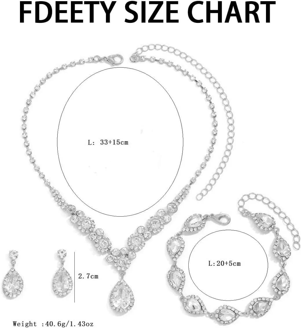 FDEETY Set di Gioielli da Sposa in Zircone con Collana, Orecchini e Braccialetto (Argento) - immagine 6