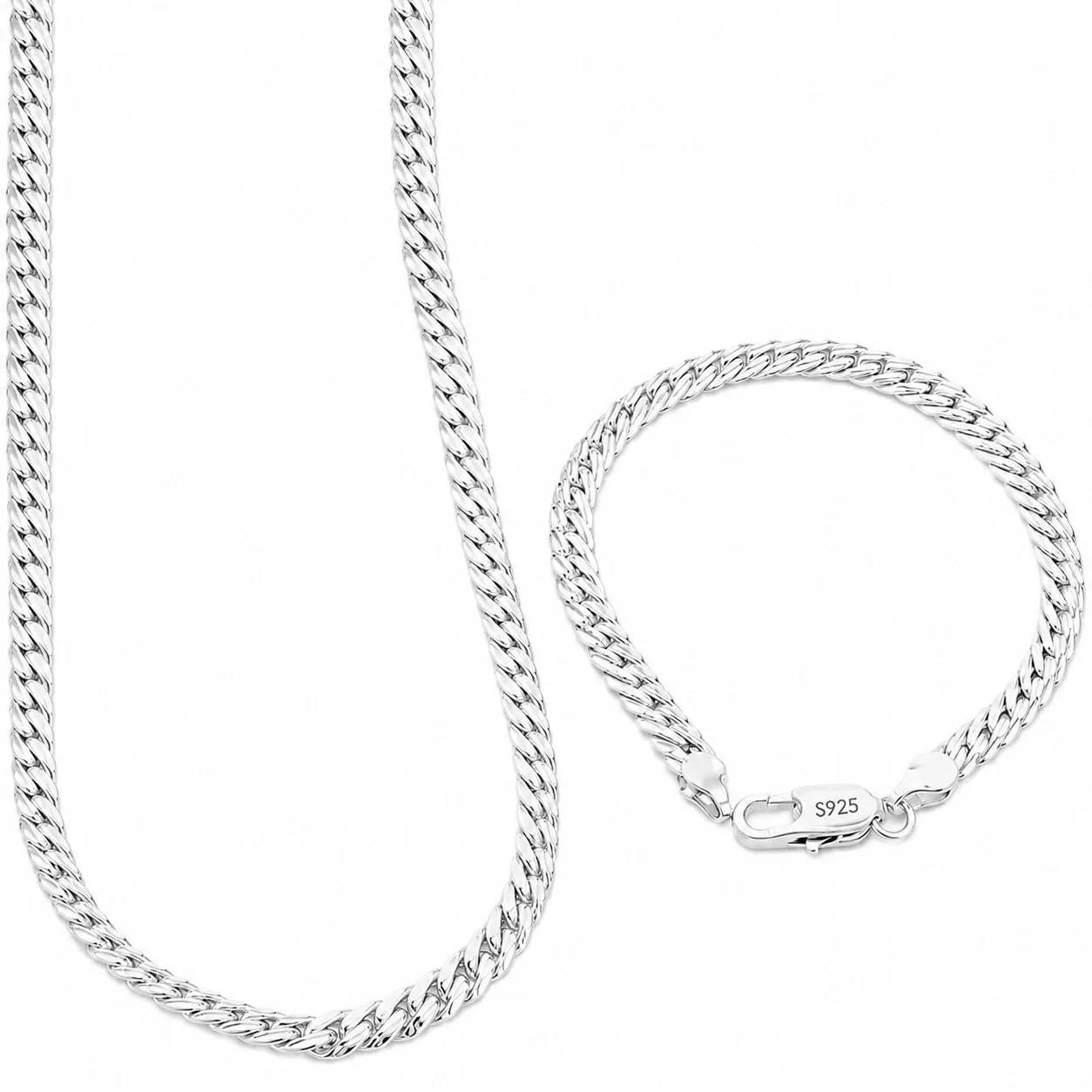 Generico Set Collana e Bracciale in Argento S925 Unisex, 50 cm + 20 cm, Diverse Maglie - immagine 1