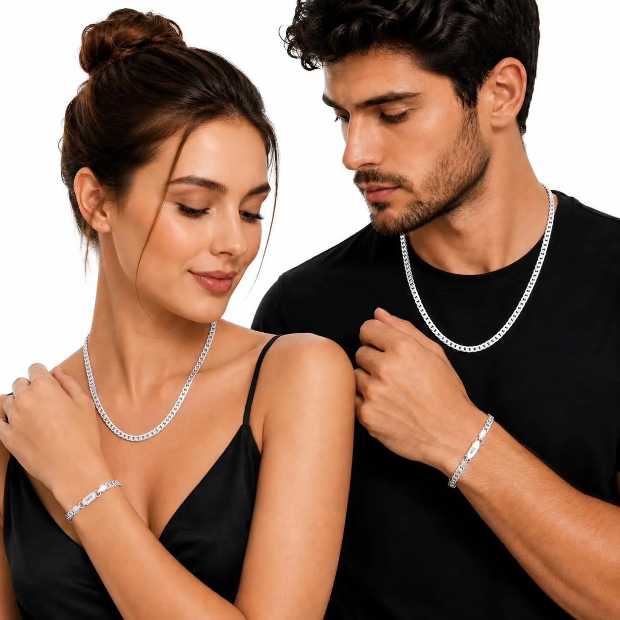 Generico Set Collana e Bracciale in Argento S925 Unisex, 50 cm + 20 cm, Diverse Maglie - immagine 3
