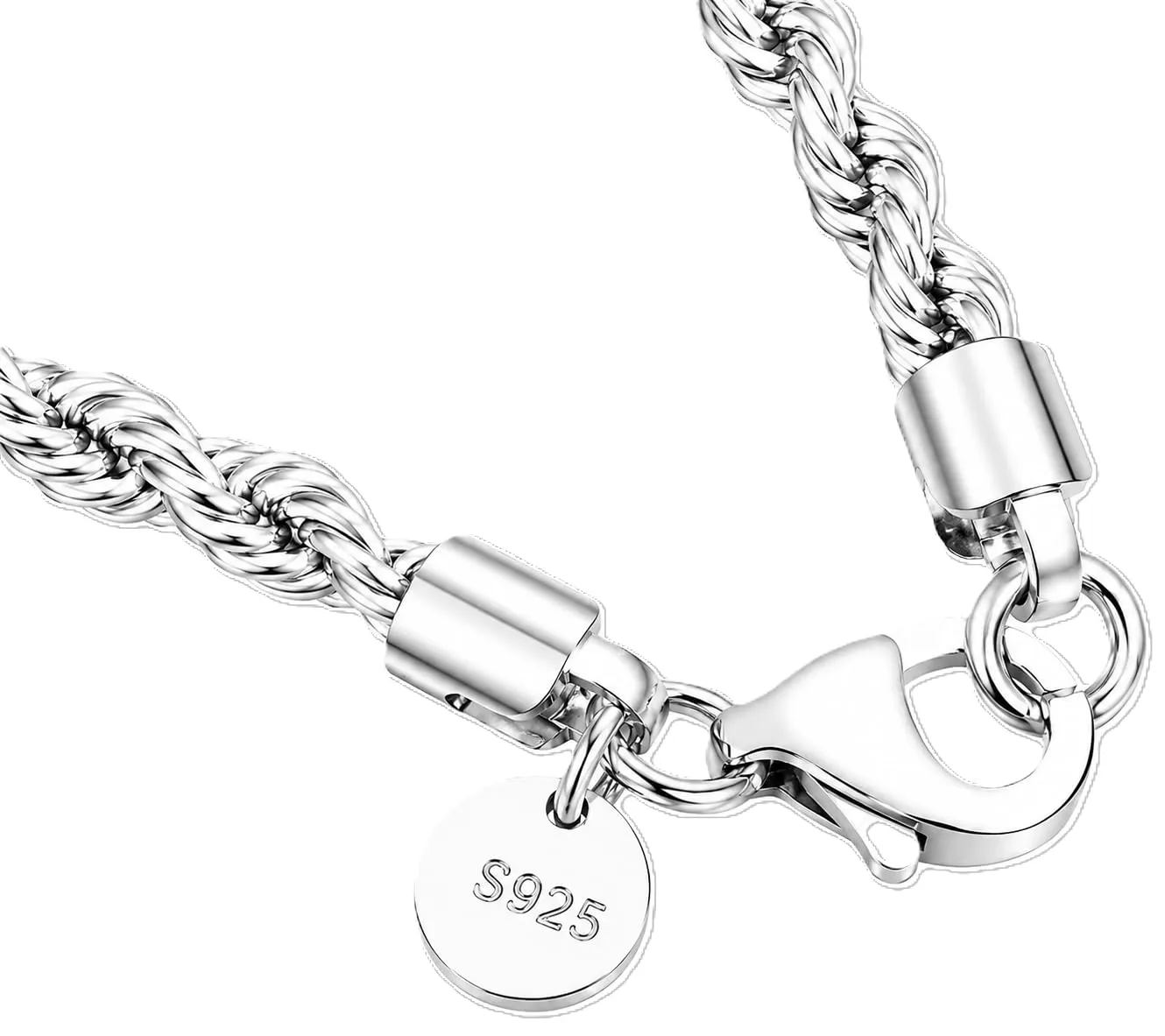Generico Set Collana e Bracciale in Argento S925 Unisex, Maglia Intrecciata Rope, 50 cm + 20 cm - immagine 2