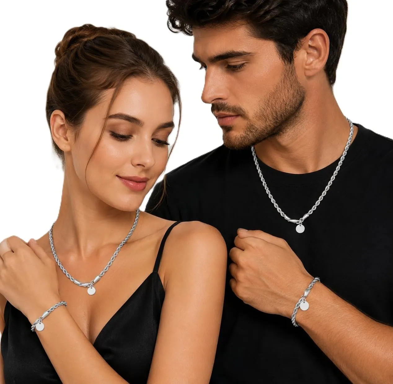 Generico Set Collana e Bracciale in Argento S925 Unisex, Maglia Intrecciata Rope, 50 cm + 20 cm - immagine 3