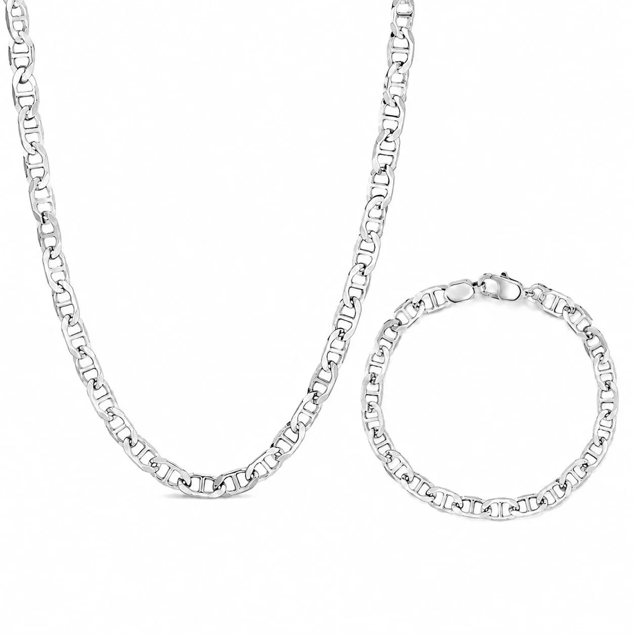 Generico Set Collana 50 cm e Bracciale 20 cm in Argento S925 Unisex - Maglia Marina - immagine 1