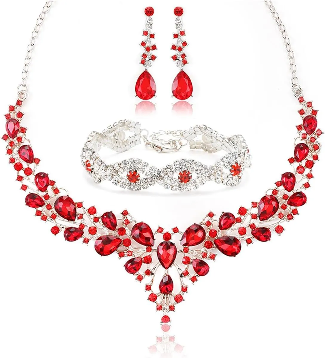 TOEECY Set Gioielli Donna Cristallo Champagne con Collana, Bracciale e Orecchini - immagine 1